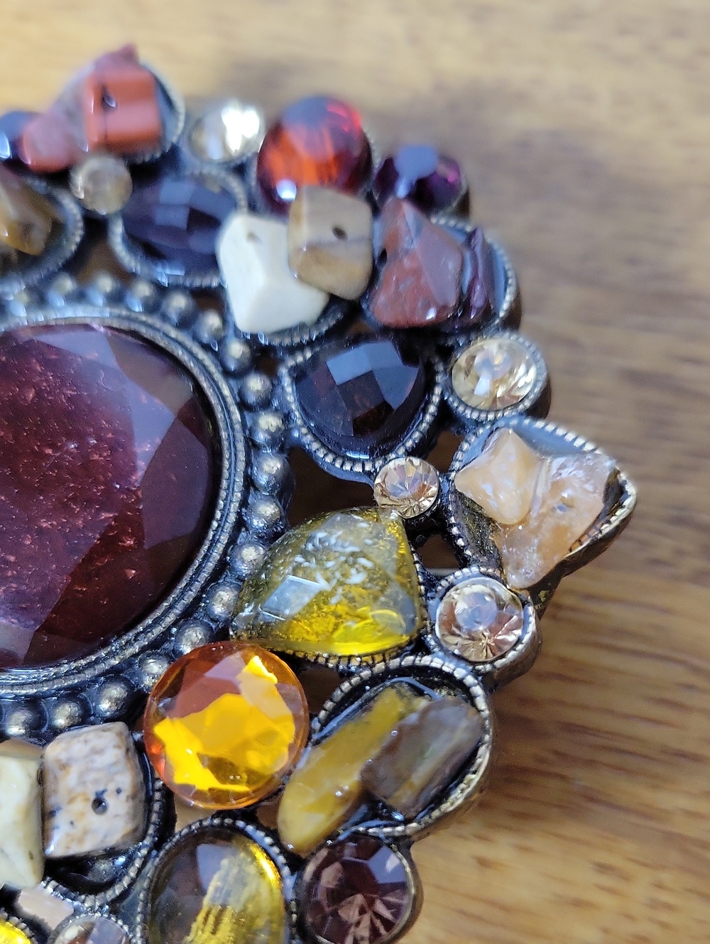 Chico's Statement Belt Buckle Amber Burgundy Mixed Stone Rhinestone Boho Western - Picture 8 of 10